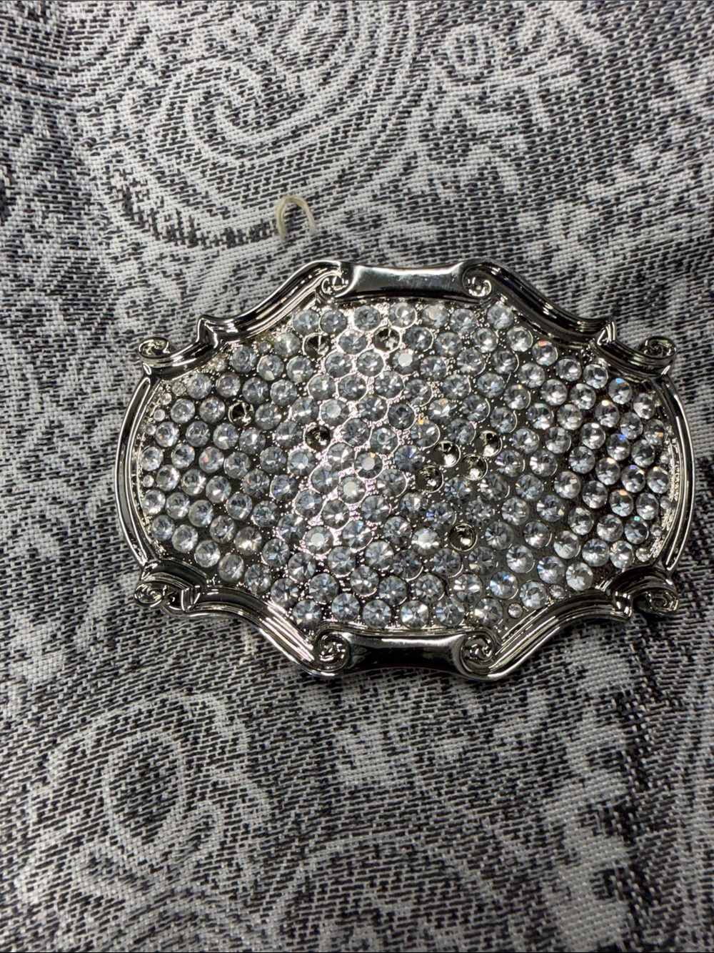 Silver-Tone Belt Buckle Inlayed with Rhinestones- 2x3.5”
